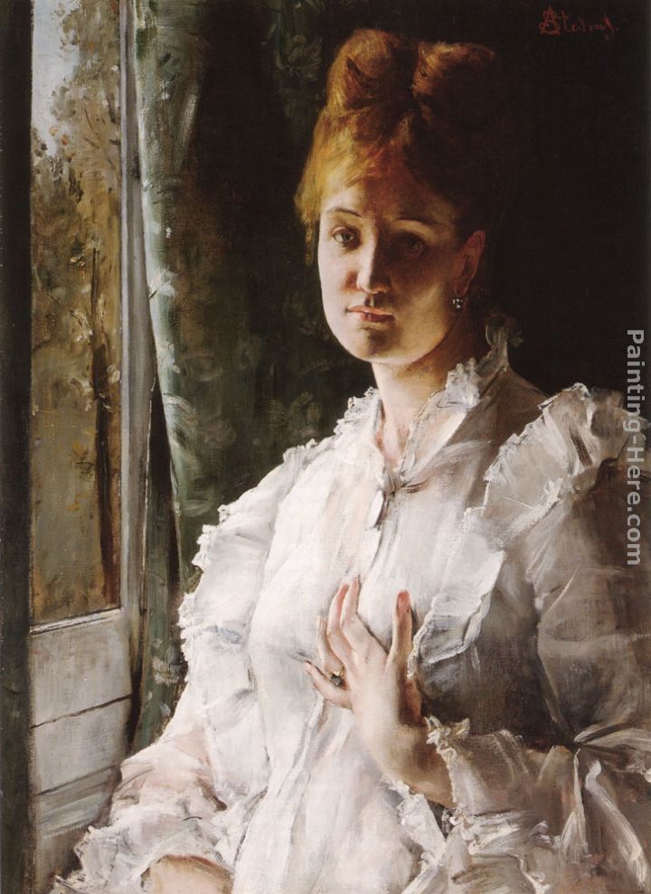Portrait of a Woman in White painting - Alfred Stevens Portrait of a Woman in White art painting